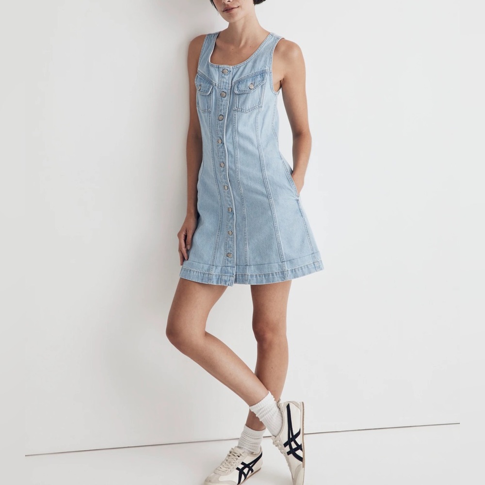 Madewell Denim Sleeveless Seamed Mini Dress-Light Wash-Size 4 - Picture 2 of 13